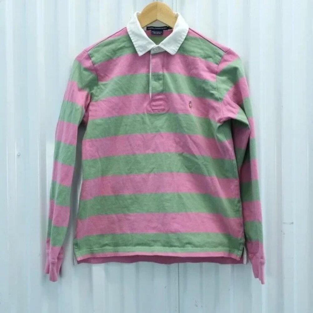 Vtg Ralph Lauren Sport Stripe Rugby Polo Shirt Long Sleeve
